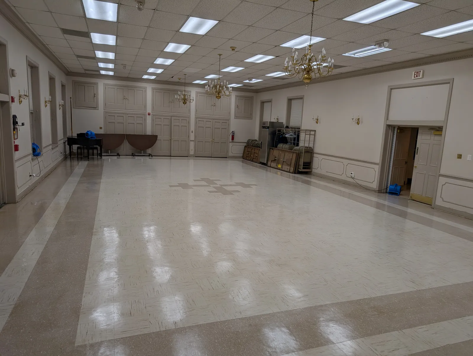 Banquet hall floor after being stripped and refinished at the Fort Washington, MD church