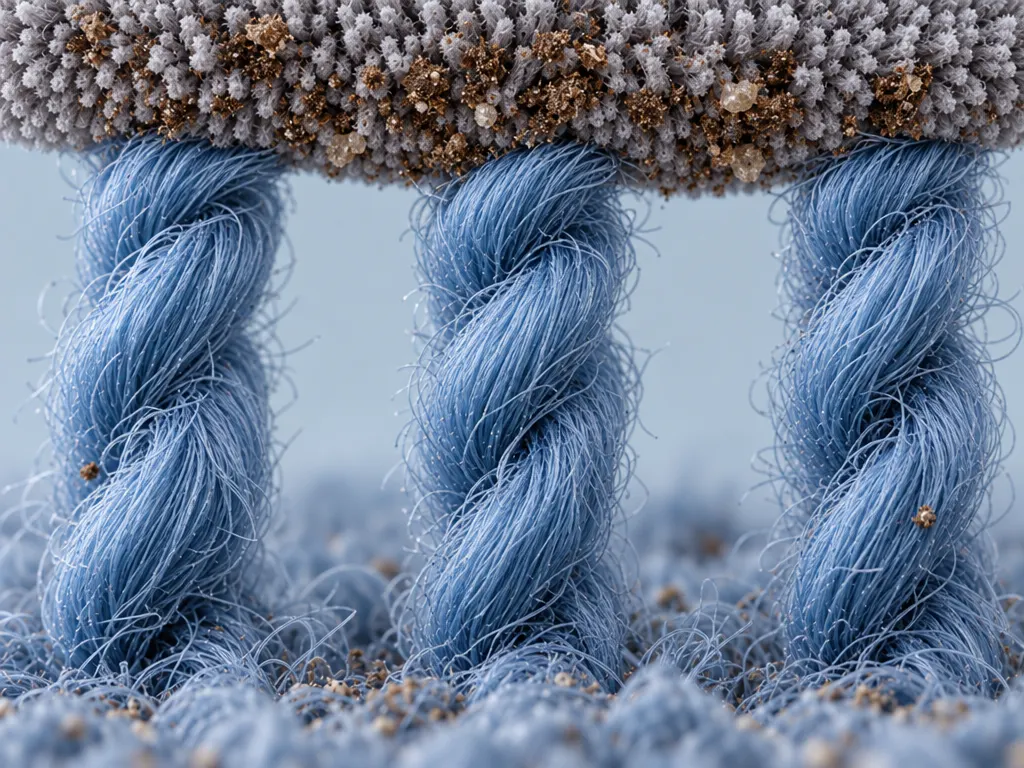 Close-up of a cleaning bonnet pressing on carpet fibers and absorbing the dirt